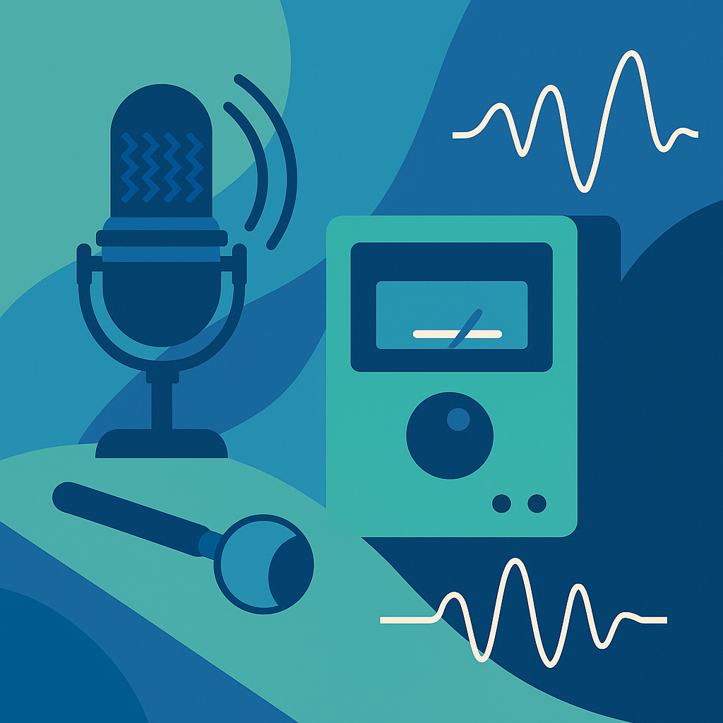 Abstract illustration of microphone and sound waves representing material testing